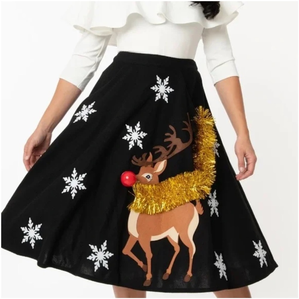 Unique Vintage Vintage Rudolph Skirt- lights up 2X
